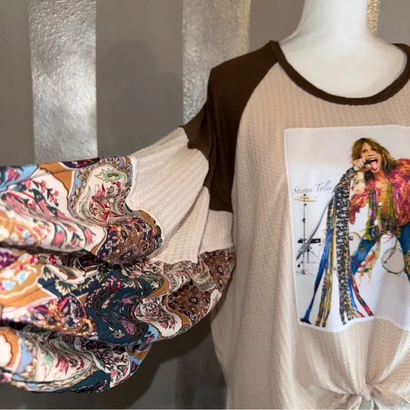 Steven‎ Tyler Top Blousy Big Long Sleeve Shirt Upcycled BOHO Rock Hippie Ladies - Picture 2 of 10